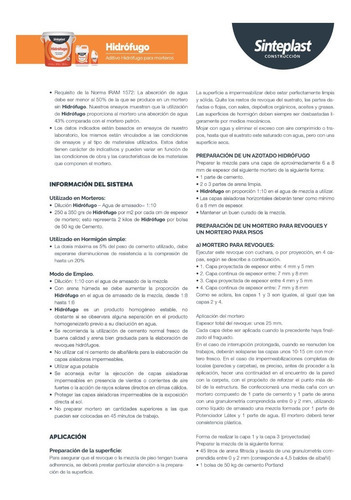 Hidrofugo Sinteplast X 1kg Aditivo Morteros