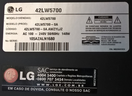 LG 42lw5700-sa 42 3d Smart Lcd Tv Monitor Estereo, Defeito