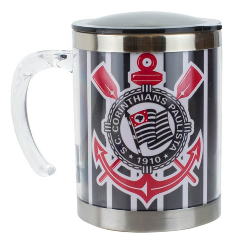 Caneca Térmica Inox Com Tampa Corinthians Licenciado 450 Ml Cor Preto