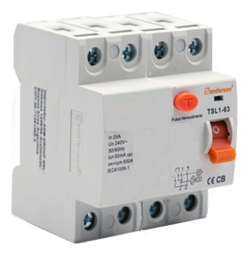 Diyuntor Diferencial Tetrapolar Trifasico Sanderson 40 Amp 