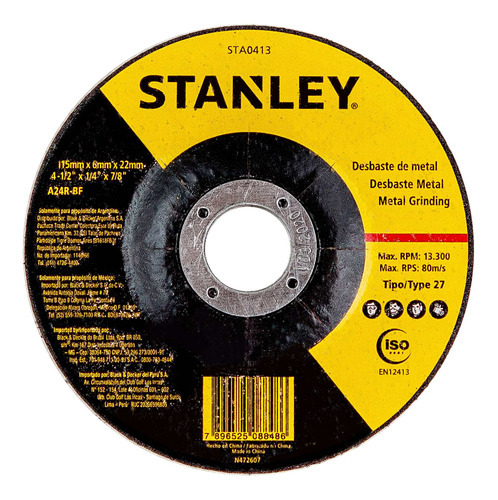 Disco Desbaste Metal 4,5  Eje 7/8  Stanley Sta0413 Color Plateado