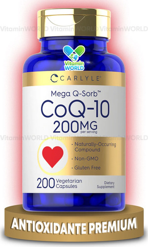 Carlyle Coq10 Coenzima Q10 Complejo 200mg 200 Capsulas Vegan Sabor Sin Sabor