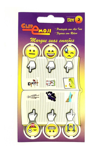 Clipe Marcador De Página Emoji Metal Cartela 6 Unid