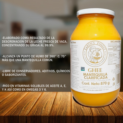 Imagen 3 de 4 de Ghee Mantequilla Clarificada Earths Finest 870g Se