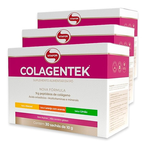 Kit 3 Colágeno Hidrolisado Colagentek Vitafor 30 Sachês