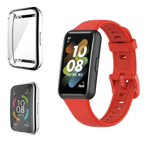 Pulsera Repuesto Para Huawei Band 7 + Funda Plateada