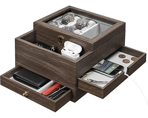 Homde Caja De Reloj Para Hombre, Organizador De Joyas Con C.