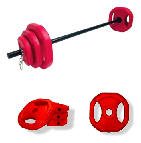 Kit Body Pump 17 Kg Barra Topes 6 Discos Rosa rojo