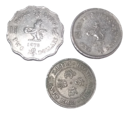 Monedas Hong Kong 2, 1 Dólar Y 50 Centavos 3 Piezas Envio 60