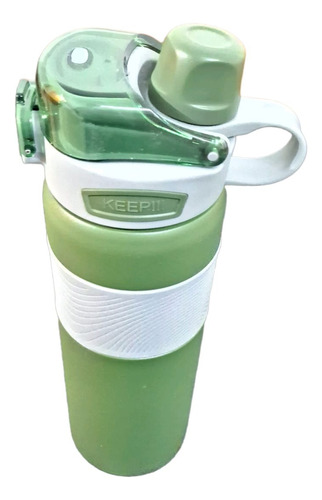 Botella De Agua Deportiva Doble Pico De 800ml Verde Con Gris