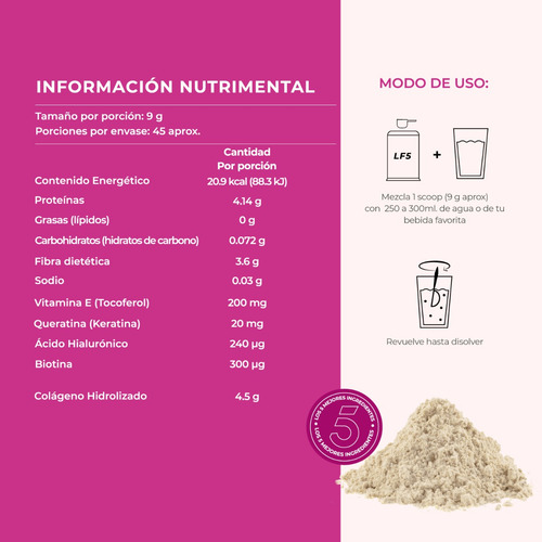 Suplemento en polvo Lifeed5 Lifeed Beauty Colágeno Hidrolizado colágeno hidrolizado en doypack de 405g