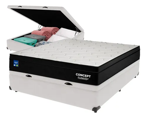 Cama Box Baú Colchão Casal Concept Molas Ensacadas Plumatex Cor Branco