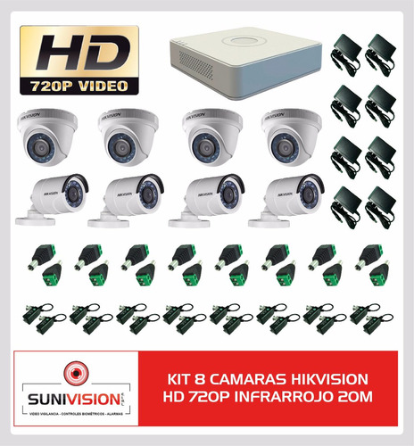 Kit 8 Camaras Hikvision Hd 720p Infrarrojo 20m