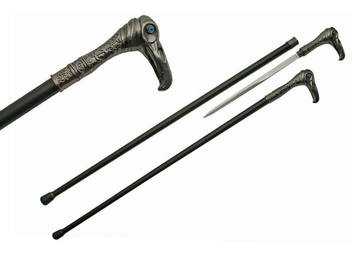 Daga Oculta En Baston Metalico Cuervo Medieval Negro