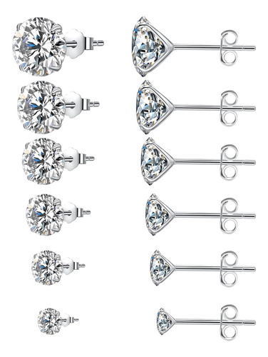 Juego De 6 Pares De Aretes De Acero Inoxidable Con Zirconia 