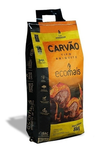 Carvão 8 Kg Churrasco Eucalipto Ecológico Lareira Briquete