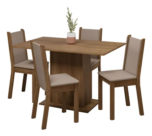 Sala De Jantar Mesa Tampo Madeira 4 Cadeiras Tina Madesa Rb Cor B...