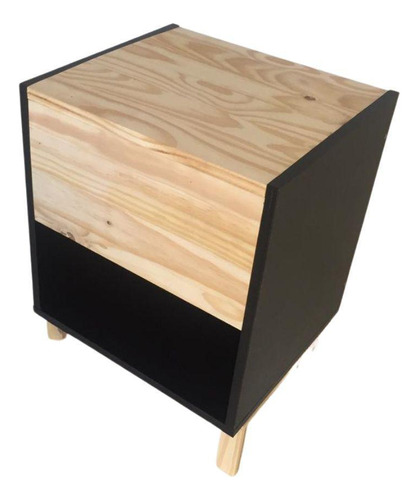 Mesa De Cabeceira Padova Mdf Preto Com Pinus Móveis Leblanc