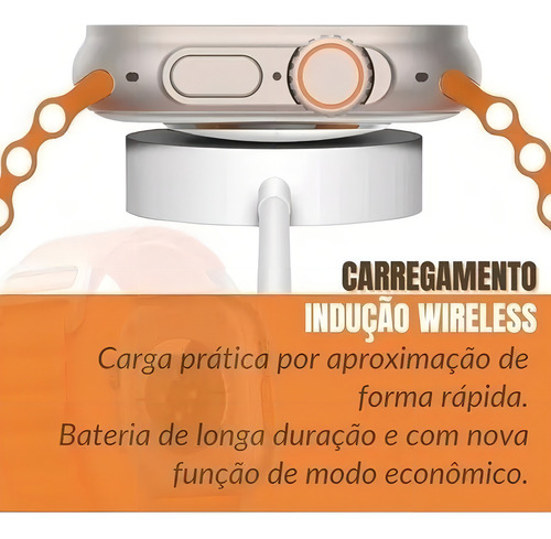 Funda para reloj inteligente Smartwatch T800 Ultra Bluetooth, color: blanco, color de la correa: naranja oscuro