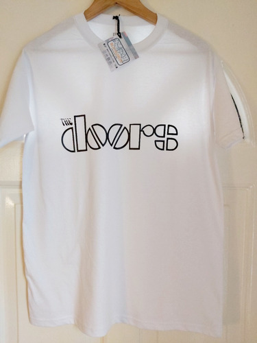 Remera Algodón Unisex The Doors Jim Morrison Logo Blanca