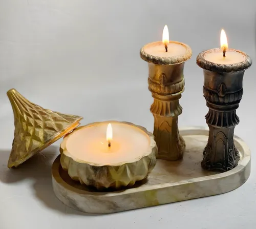 Set Vela Soja Cuenco Caramelera Y Columna Griega - Coco/lima