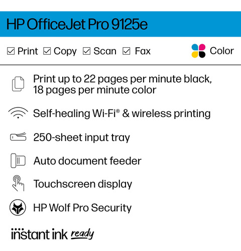 Impresora Hp Officejet Pro 9125e Todo En Uno A Color Para Em