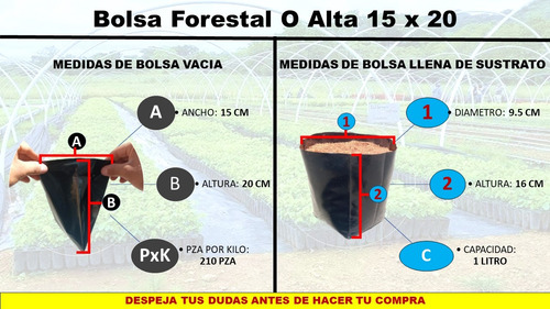 25 Kg Bolsas Para Vivero 15 X 20 Sembrar Trasplantar Plantas