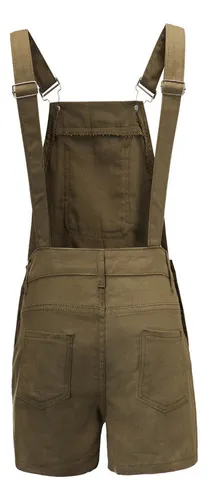Overol De Mezclila Mujer Short Moda Simple Multibolsillos