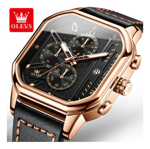 Reloj Olevs Luminous Square Con Calendario Cronógrafo