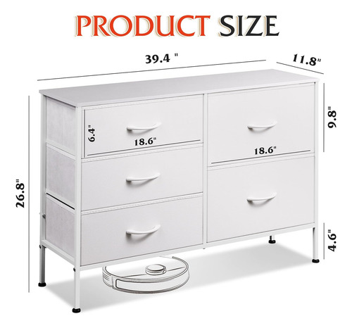 Cómoda De Tela Para Dormitorio Con 5 Cajones Color Blanco