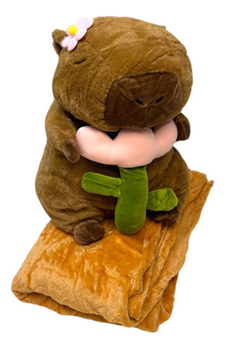 Peluche Capibara Carpincho Con Manta Varios Modelos 40cm Capibara Con Flor Rosa