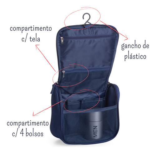 Necessaire Masculina Feminina Viagem Mala Cabide Divisória Cor Cinza