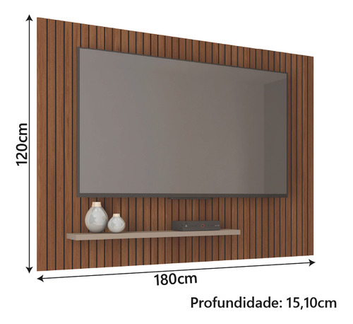 Painel Para Tv Até 75 Ripado Prateleira França Fendi/havana Cor FENDI/HAVA