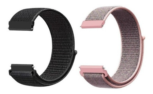 Kit Pulseira 22mm Nylon Bight Para Relógio E Smartwatch Cor Preto-Rosa Areia