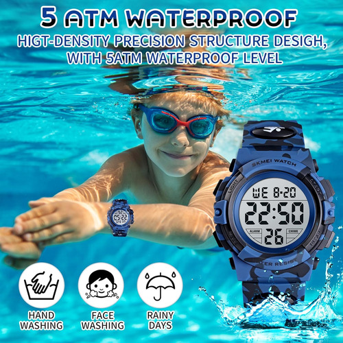 Reloj Digital Para Niños De 3-8 Años, Resistente Al Agua, Az