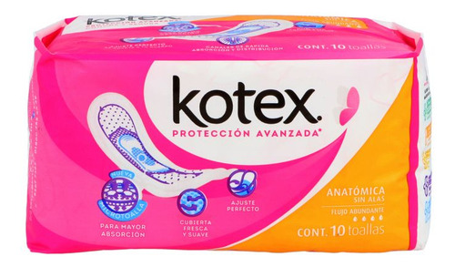 Toallas Sanitarias Kotex Protección Avanzada Sin Alas Empaqu