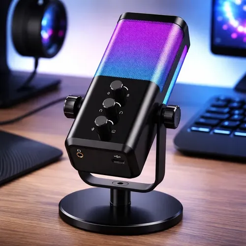 Microfone Gamer Rgb Usb-c Profissional Pc Podcast Streaming Preto