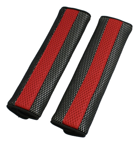 2 Almohadillas De Cinturón Seguridad Auto 21x16cm Rojo Negro