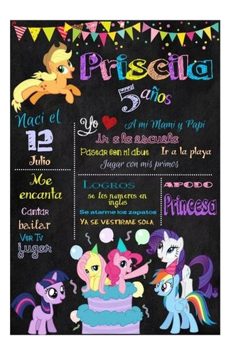 Kit Imprimible Pizarra Little Pony Textos Editables- S