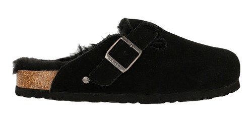 Pantufla Bamers Classic Fur Cuero Mujer Negro