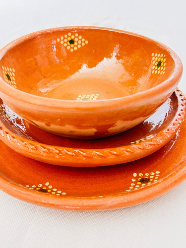 Set De 3 Tiempos De Barro (cajete, Plato Chico, Plato Largo)