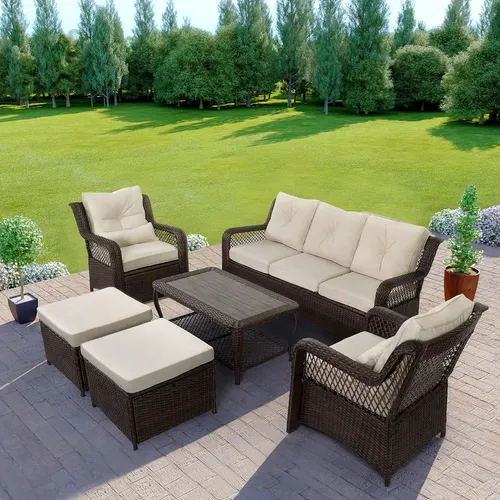 Juego De Muebles De Patio De Mimbre Con Otomana Y Cojines | Cuotas sin ...