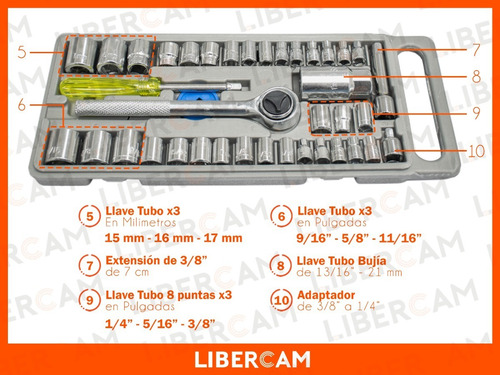 Imagen 8 de 10 de Juego De Llaves Combinadas Tubo Caja Herramientas 40 Valija