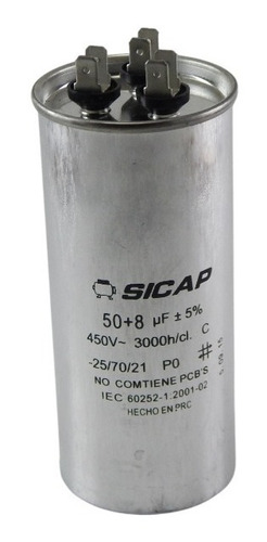 Capacitor Aire Acondicionado Metalicos  50+8 Uf 450vac Dual