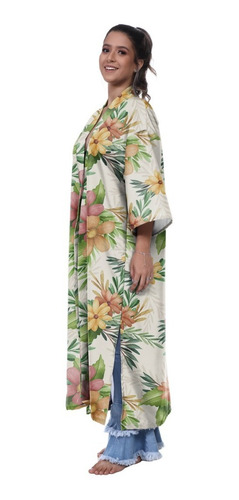 Imagem 2 de 4 de Kimono Haori Longo Floral Ondas Wave Ano Chines Japão Flor