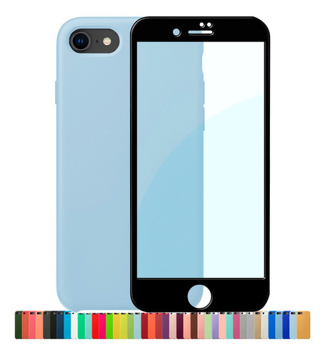 Capa Capinha Silicone Compatível iPhone 7 8 Se + Película 3d Cor Azul Bebê Nome Do Desenho Película Preta
