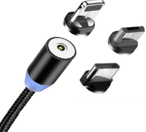 Cable Magnetico 3 En 1 Micro Usb Tipo C Lightning Para Ipho Color Negro Negro