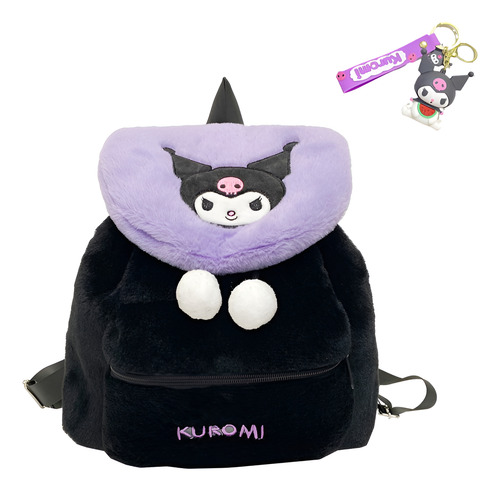 Kuromi Mochila Con Solapa De Felpa,bolso De Felpa Bordada