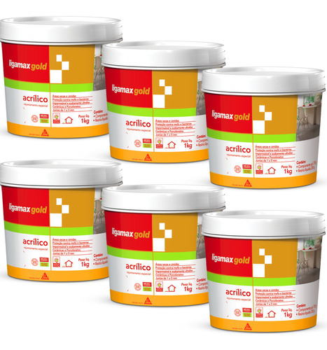 Kit Rejunte Acrílico Ligamax - 6 Unidades 1kg - Cores