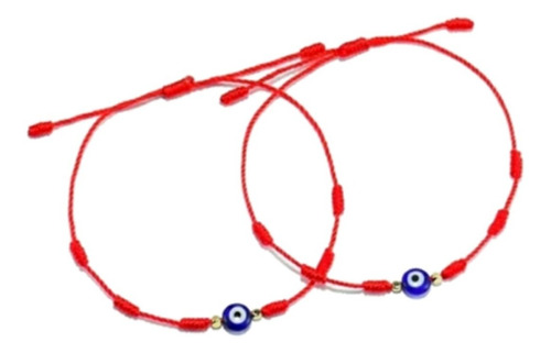 Set 2 Pulseras Ojo Turco 7 Nudos Hilo Rojo Proteccion Suerte